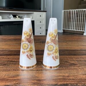Vintage Sandford fine bone china floral tall  pillar salt and pepper shakers